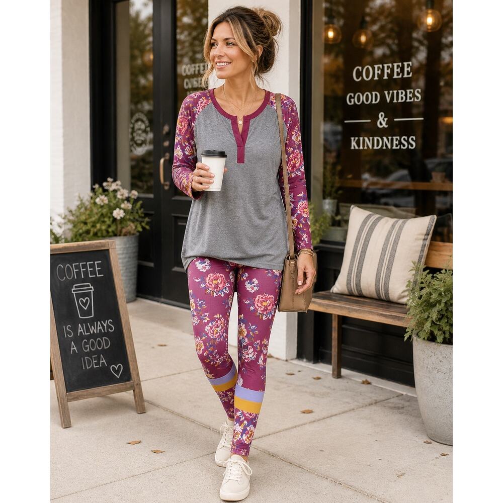 Matilda Jane Womens Outfit Set M Top L Leggings Floral Boho Lounge